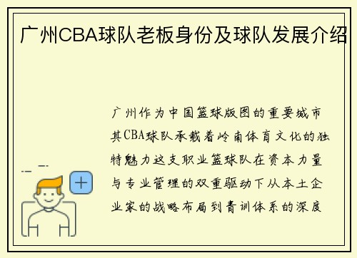 广州CBA球队老板身份及球队发展介绍